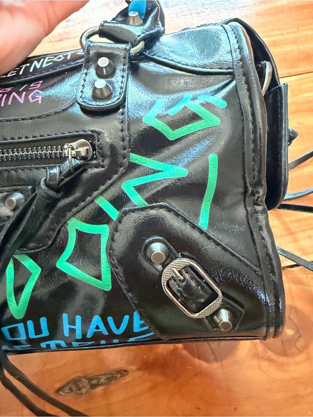 Black Graffiti-Print Women’s Satchel Handbag